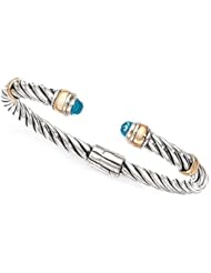 Enchanta Collection Sterling Silver & 14K Blue Topaz Twisted Cuff Bracelet