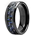 Black Ceramic Ring With Black and Blue Carbon Fiber by CERAMIC GESTALT® - 8mm. Comfort Fit.