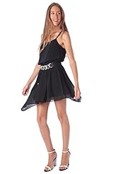 Scoop Neck Asymmetric Pleated Sheer Chiffon/Polyester Skater Dress/Mini Dress 