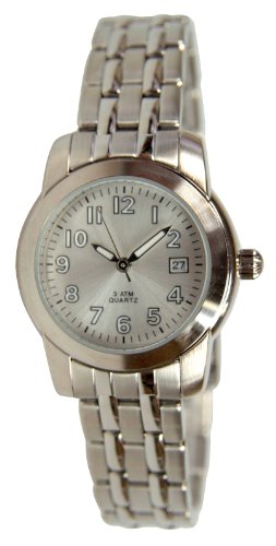 Pedre Women's Silver-Tone Round Water-Resistant Silver Dial Date Bracelet Watch # 5710S