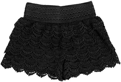 LOCOMO Women Girl Sexy Crochet Tiered Lace Layers Under Safety Short Pant Split Divided Skirt Boxer One Size (Small to Medium) Black FFT087BLK