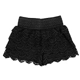 LOCOMO Women Girl Sexy Crochet Tiered Lace Layers Under Safety Short Pant Split Divided Skirt Boxer One Size (Small to Medium) Black FFT087BLK