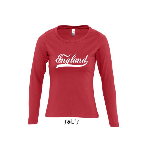 England Oldschool LÄNDERSHIRT EM / WM FAN Trikot – Damen Langarm Longsleeve T-Shirt S-XL , red – weiß , L