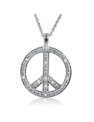 Diamond Peace Sign Necklace in Sterling Silver on an 18" Chain