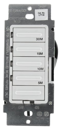 Leviton LTT30-1LW Decora 600W Incandescent/5A Resistive 5-10-15-30 Minute Preset Countdown Timer, Single Pole, White