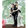 Playful Football Wedding Couple Figurine