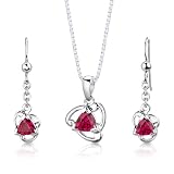 Sterling Silver Rhodium Finish Trillion Cut Ruby Pendant Earrings and 18 inch Necklace Set