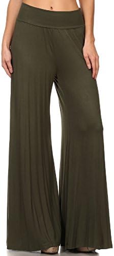 Aly-Rose Women's Wide Leg Comfy Fold Over Casual Day Off Palazzo Pants (2XL, Olive)