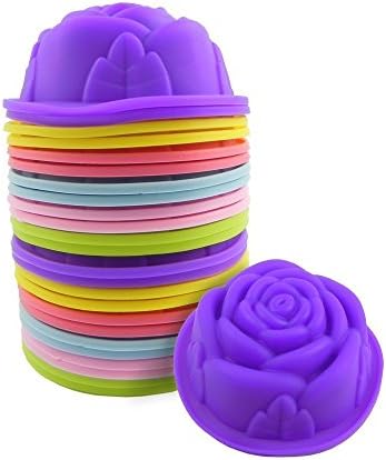 Cutie RoseMold | Food Grade Nonstick 24 Pcs Silicone Rose Baking Cup Mold for Cupcake Chocolate Jelly Exclusive Flower Design Assorted Vibrant Color