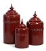 Set of 3 Lidded Red Metal Kitchen Storage Canisters