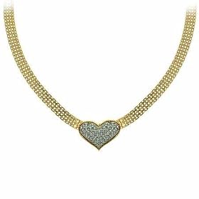 Vermeil (24k Gold over Sterling Silver) Simulated Diamond cz pave Heart Mesh Necklace ~A Perfect Mothers Day Gift!