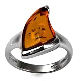 Natural Light Honey Color Amber Sterling Silver Fin Shape Ring