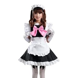 TOMSUIT Lolita Cafe Maid Adult Costume Halloween Costumes 5 pcs set, L