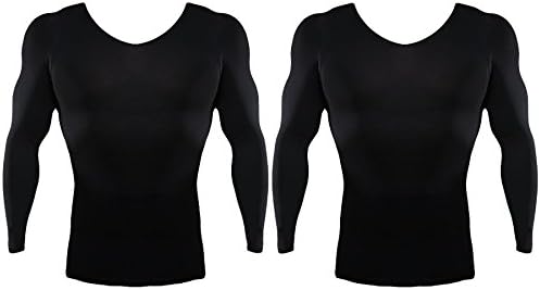 Spaltax Men's Compression Long Sleeve Muscle Undershirt Black M (Pack of 2) Slimming Body Shaper