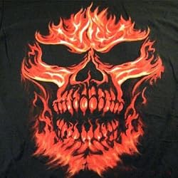 Black Flaming Skull Short Sleeves Shirt T-Shirt, Large