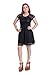 Amoluv Women Round Neck Short Sleeve Pleated Lace Slim Dress Black, X-Large