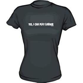 Buy Yes, I Can Play Louder Distressed Logo Women's tee Shirt in 6 Colors Small thru XXL made by 99 VOLTS now!