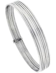 Sterling Silver square wire Seminaries Bangle Bracelet 3/8) inch wide, 7 1/4