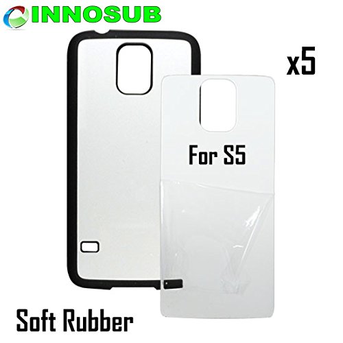 5 x Samsung Galaxy S5-Rubber-black - blank dye case + inserts for dye Sublimation phone cover / blank Printable case, Made by INNOSUBTM USA