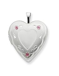 Sterling Silver 20mm Enameled Roses Heart Locket