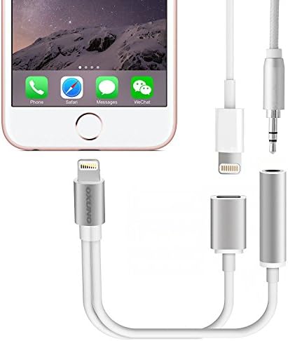 2 in 1 Lightning Adapter 3.5mm Female Aux Cable, OXUNO Lightning Charger and 3.5mm Earphone Audio Stereo Cable (No Music Control) for iPhone 7 / 7 Plus 6S 6 iPod iPad