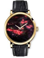 SPRAWL Aanalog Fashion Series Gold Ladies Watches of Genuine Black Leather Strap,Unique Wrist Watch for Women Girls Designed with Red dot on Earth