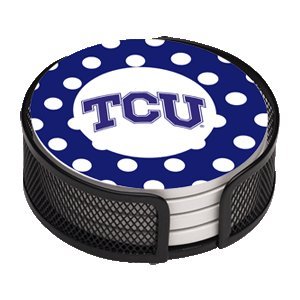 TCU Horned Frogs Dots 4-Coaster Gift Set w/ Wire Mesh Tray
