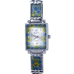 Pugster Square Dark Blue Flower Encircled Murano Millefiori Watch Wrist