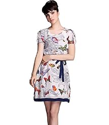 Floral Print Belted Sheath Chiffon/Polyester Empire   Waistline Above the Knee Mini Dress  With a Ribbon 