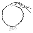 Sterling Silver Braided Chain, Black Cord, Black Cord Bracelet with Love and Chinese Symbol Charm Drop Offs, 7.5"