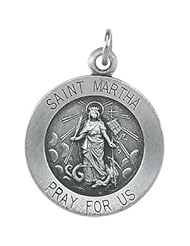 CleverEve Designer Series Sterling Silver 18.5mm Round Saint Martha Medal Pendant Necklace w/ 18" Chain