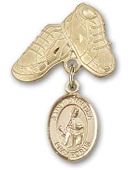 14K Gold Baby Badge with St. Dymphna Charm and Baby Boots Pin