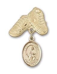 Gold Filled Baby Badge with St. Dymphna Charm and Baby Boots Pin