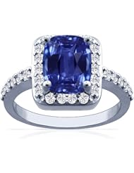Platinum Cushion Cut Blue Sapphire Ring With Sidestones