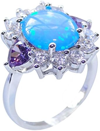 Platinum Plated Blue Opal with White CZ Stone Rings for Fashion Women Girls Sapphire