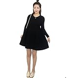 (リアンジュ・アイ)Liange・ai レディース マタニティウェア ワンピース 丸襟 ニット あったか ファッション 秋 冬 3色 グレー フリーサイズ オリジナルミニポーチ付き (ブラック)