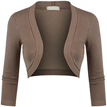 LE3NO Womens Plus size 3/4 Sleeve Cropped Bolero Knit Cardigan
