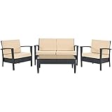 Piscataway Charcoal 4-Piece Wicker Patio Seating Set with Beige Cushions