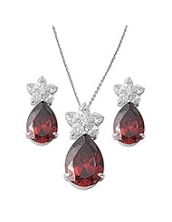 925 Sterling Silver Sets With Cubic Zirconia - Stone: Garnet , Clear CZ