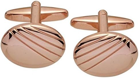 Rose Gold Diagonal Lines Oval Cufflinks by Gaventa London