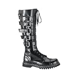 GRAVEL-20, Mens Black Leather 5 Strap Steel Toe Knee Boot by Demonia by Shoes EHH