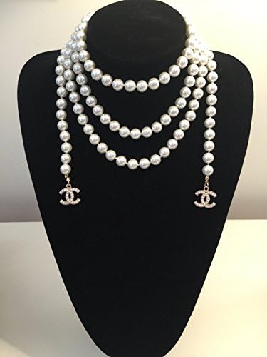 Classic Vintage Long Faux Pearl Lariat Necklace (Gold)