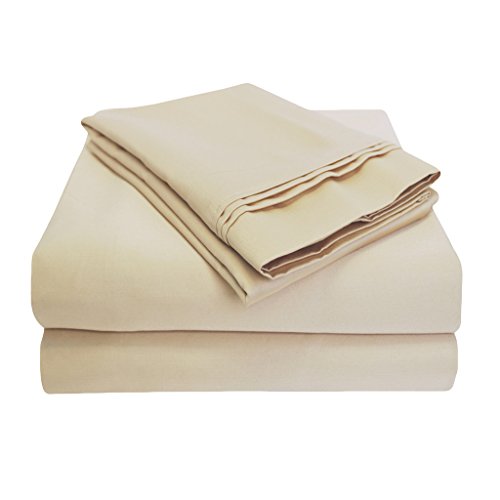 1000 Thread Count Premium Egyptian Cotton, Queen Bed Sheet Set, Single Ply, Solid, Ivory
