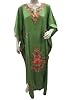 Kaftans Olive Green Poly Silk Kashmir Crewel Embroidered Caftans Free Size