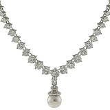 Sterling Silver Simulated Pearl and Cubic Zirconia Drop Necklace by Charles Winston, 18" by Charles Winston