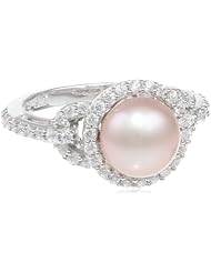 Sterling Silver 8.5-9.0mm Freshwater Cultured Pearl and Cubic Zirconia Ring
