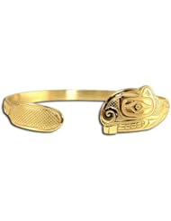 14K Yellow Gold Northwest Coast Native American Beaver Bracelet. Made in USA.
