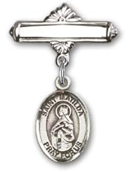 Sterling Silver Baby Badge with St. Matilda Charm and Polished Badge Pin