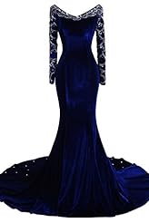 Long Sleeves Mermaid Beaded Crystal Crystals Evening Dress 