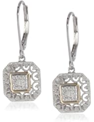 S&G Sterling Silver and 14k Yellow Gold Art Deco with Diamond Accent Drop Earrings
